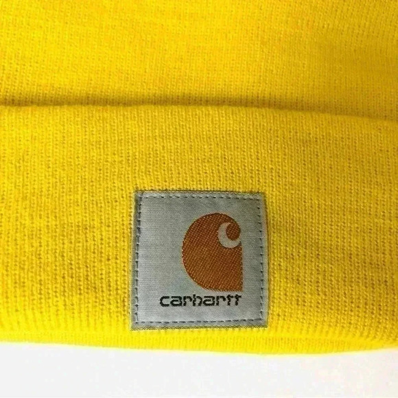 NET Carhartt Yellow Knit Cuffed Stretch Winter Hat Beanie Hat Made In USA SizeOS - Picture 3 of 10